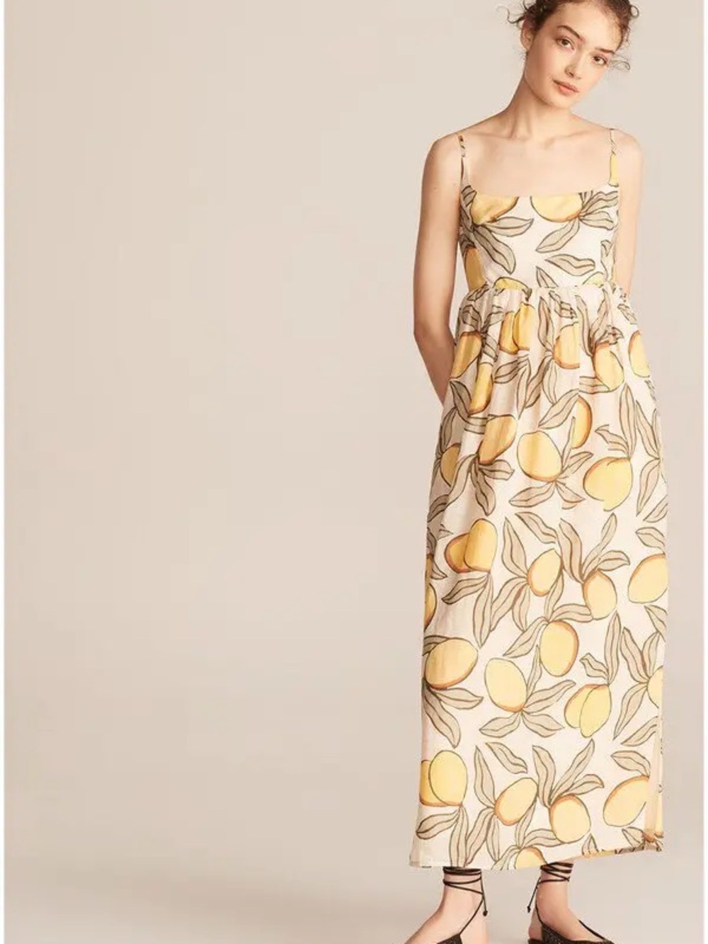 Rebecca Taylor Lemon Tree Long Puff waist Maxi Dress with Yellow Fruit Print